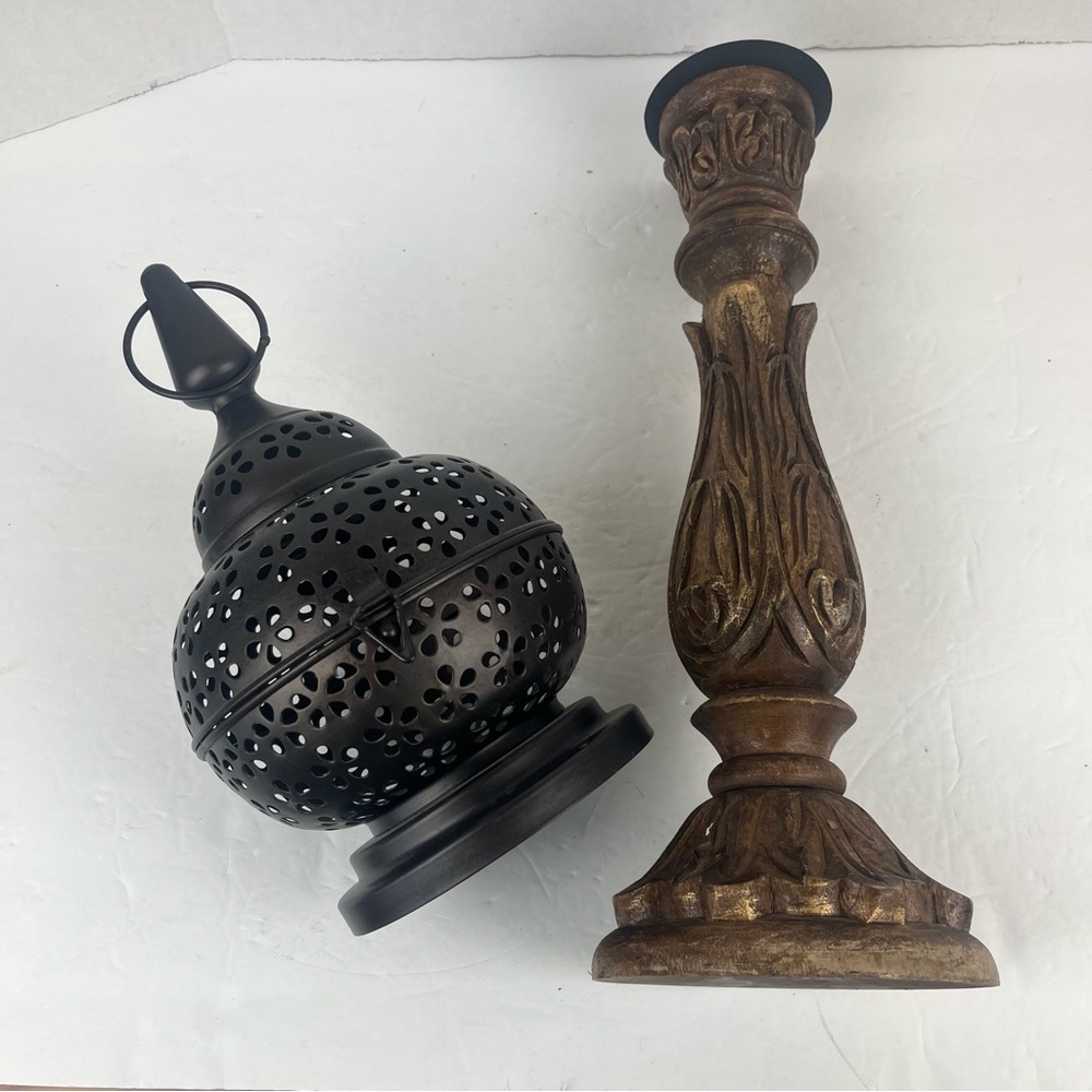 Bohemian vibe 2-pc set of candle holder & lantern